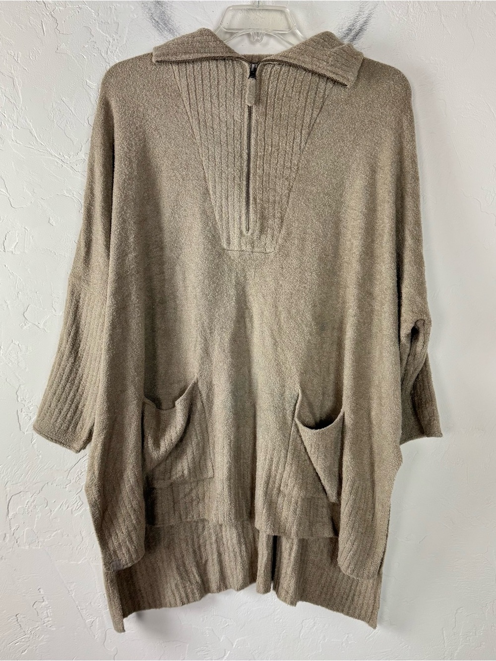 Barefoot Dreams Pullover Sweatshirt Sweater Knit Top Half Zip Tunic Rolled Edge